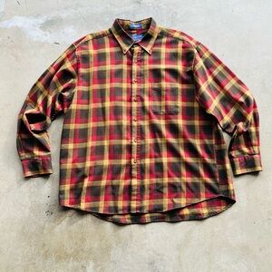 Sir Pendleton Virgin Wool Shirt Men Size 2XL Burgundy Yellow Plaid